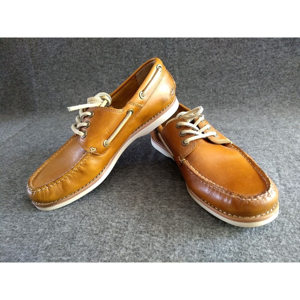 FRYE Leather Sully‎ Boat Shoes Mens 8 Caramel Brown Slip On Lace Up Loafers